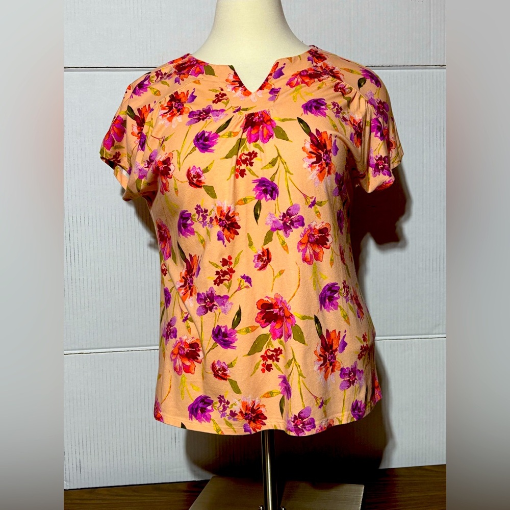 Denim & Company 1X Floral Women's Top - Multicolor 27” length 23” p2p - Picture 2 of 7